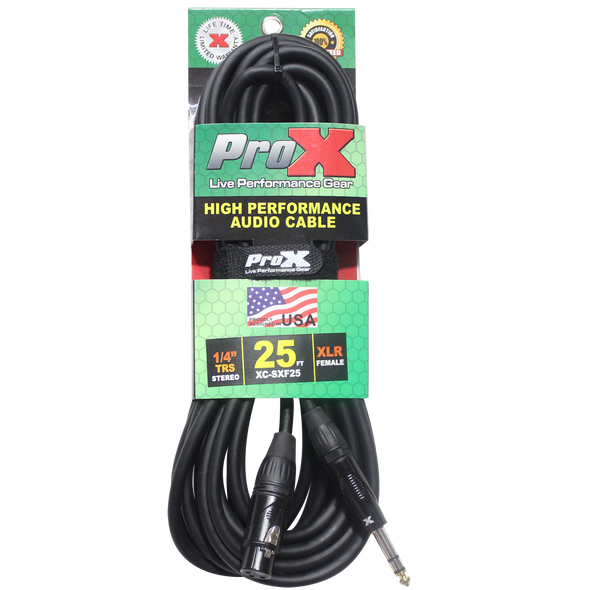 ProX 25 Ft. Balanced 1/4" TRS to XLR3-F High Performance Audio Cable