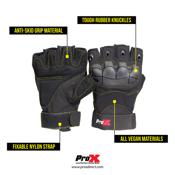 ProX X-GRIPZ Hard Rubber Knuckle Fingerless Gloves - For Truss and Stage Performance