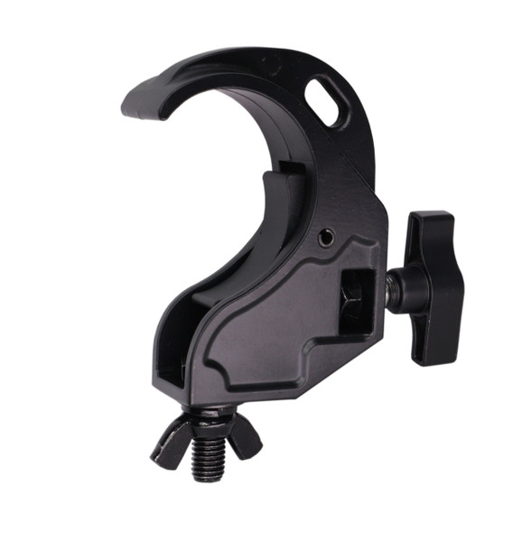 ProX Aluminum Hook Style M10 Clamp with Big Wing Knob for 2" Truss Tube Capacity 45 Lbs. Black Finish