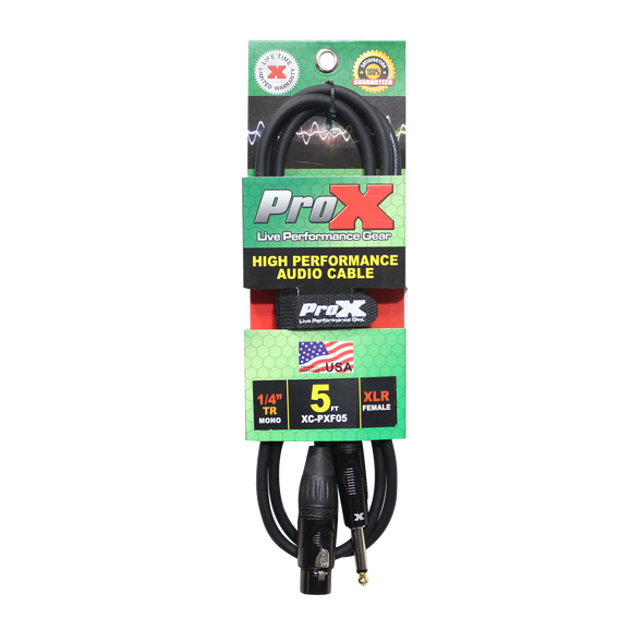 ProX 5 Ft. Unbalanced 1/4" TS-M to XLR-F High Performance Audio Cable