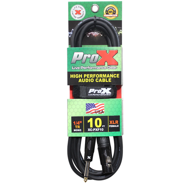 ProX 10 Ft. Unbalanced 1/4" TS to XLR3-F High Performance Audio Cable 