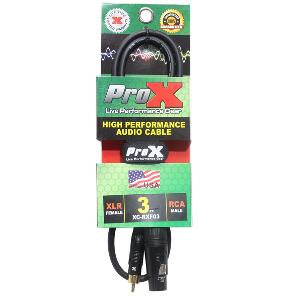ProX 3 Ft. Unbalanced RCA to XLR-F High Performance Audio Cable 