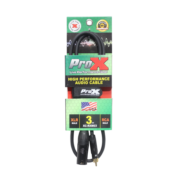 ProX 3' Ft. High Performance XLR Male to RCA Male Unbalanced Audio Cable