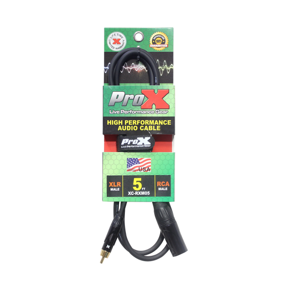 ProX 5' Ft. High Performance XLR Male to RCA Male Unbalanced Audio Cable