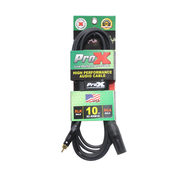  ProX 10' Ft. High Performance XLR Male to RCA Male Unbalanced Audio Cable