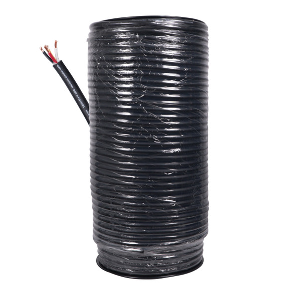 ProX XC-412-100 100 ft spool of 12 AWG 4-conductor speaker wire with hybrid OFC/CCA conductors and flexible black PVC outer jacket.