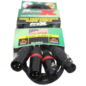 ProX XC-DXLR03 Dual XLR Male to Dual XLR Female Balanced Audio Cable with Oxygen-Free Copper Conductors and Braided Shielding