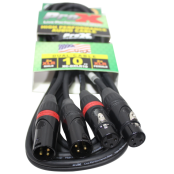 ProX XC-DXLR10 Dual XLR Male to Dual XLR Female Balanced Audio Cable with Oxygen-Free Copper Conductors and Braided Shielding