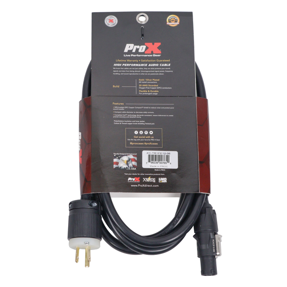 ProX XC-TR1FE12-06 6ft 12AWG Edison to powerCON TRUE1 Female Power Cable with REAN by NEUTRIK locking connector