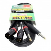 ProX XC-DPXM10 Dual 1/4 Inch TS Male to Dual XLR Male Unbalanced Audio Cable with Oxygen-Free Copper Conductors and Braided Shielding