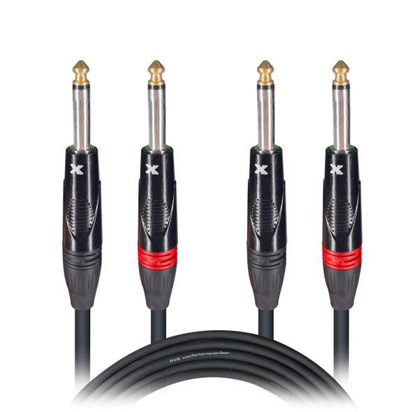 ProX XC-DP10 10ft Dual 1/4 Inch TS Male Audio Patch Cable