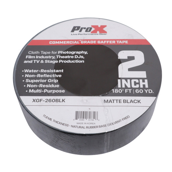 ProX 2 Inch 180 Ft. 60YD Matte Black Commercial Grade Gaffer Tape Pros Choice Non-Residue