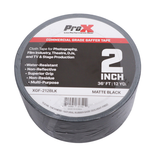ProX 2 Inch 36 Ft. 12YD Matte Black Commercial Grade Gaffer Tape Pros Choice Non-Residue