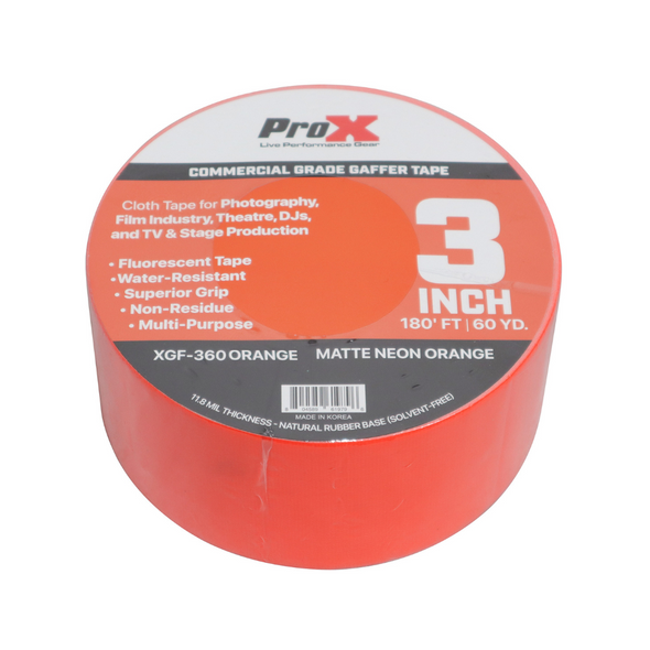 ProX 3 Inch 180 Ft. 60YD Fluorescent Orange Commercial Grade Gaffer Tape AV Pros Choice Non-Residue