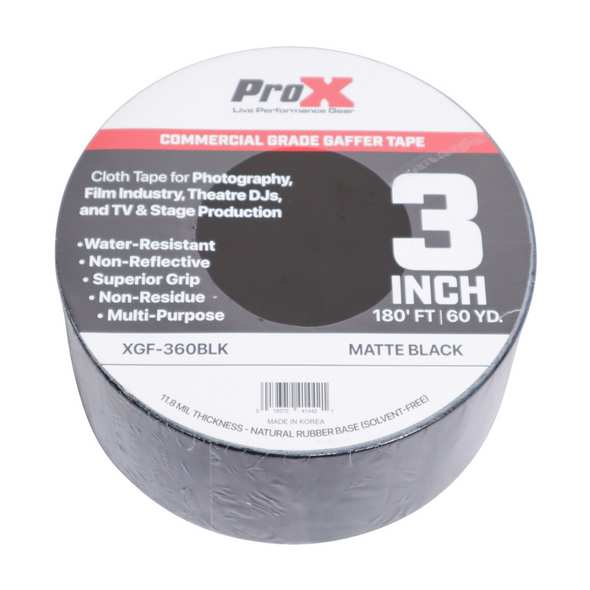 ProX 3 Inch 180 Ft. 60YD Matte Black Commercial Grade Gaffer Tape Pros Choice Non-Residue