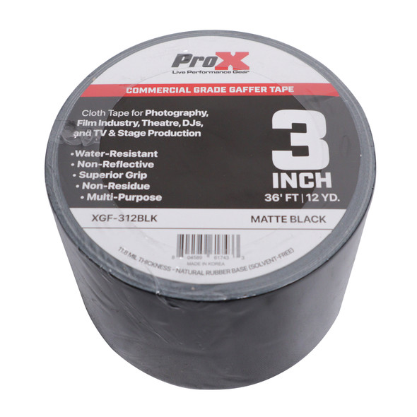 ProX 3 Inch 36 Ft. 12YD Matte Black Commercial Grade Gaffer Tape Pros Choice Non-Residue