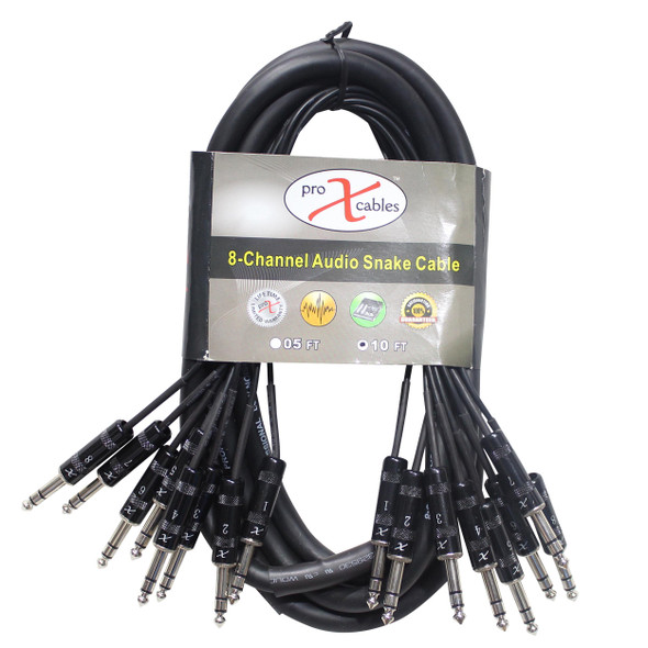 ProX XC-8TRS10 10ft 8 Channel 1/4 Inch TRS Audio Snake Cable