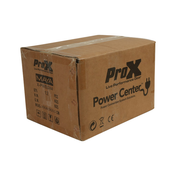 ProX X-PWEDX4MAYA Power Center retail packaging for 4-outlet powerCON TRUE1 to Edison power distribution box