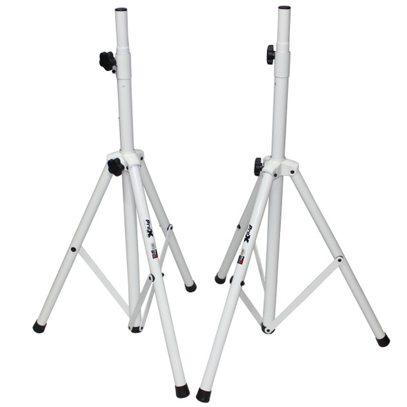ProX White Heavy-Duty All Metal Speaker Tripod Stand Set of 2, 4-7 Ft. (44"-84") Cloud Series