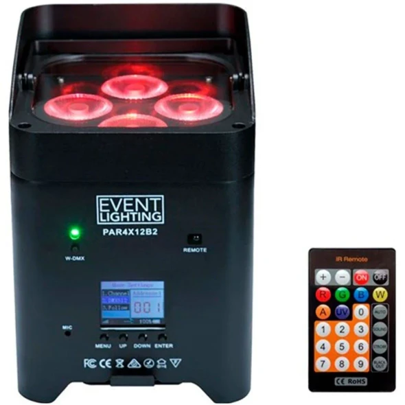  Event Lighting PAR4X12B2 Indoor Battery Uplight Par 4x12W RGBWAUV LEDs 