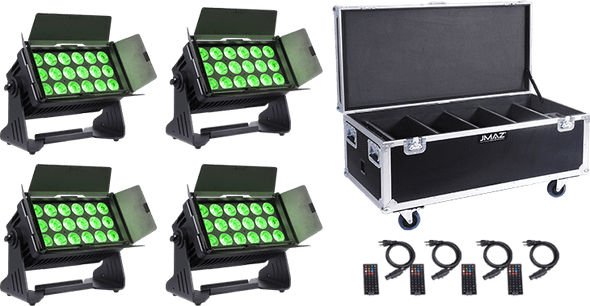 Jmaz Lighting JP2014 Electro Panel W18 4PK RGB+LIME Battery-Powered Outdoor LED Panel Light Kit w/ Charging Road Case