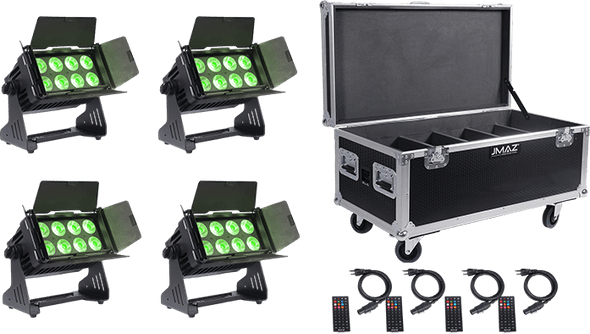Jmaz Lighting JP2013 Electro Panel W8 4PK RGB+LIME Battery-Powered Outdoor LED Panel Light Kit w/ Charging Road Case