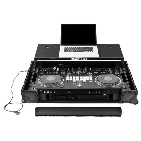 Odyssey Performance Ready Series Black 1U Case for DDJ-REV5 with Wheels and Glide Style Laptop Platform