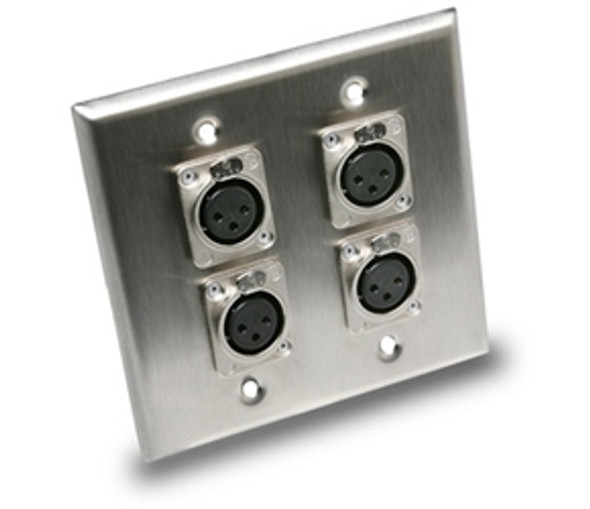 Hosa WXX-404F Pro Wall Plate - Dual-Gang, Quad Neutrik XLR3F