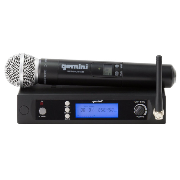 Gemini UHF-6100M Single Channel Wireless PLL System, Includes UHF Receiver and Handheld Microphone 