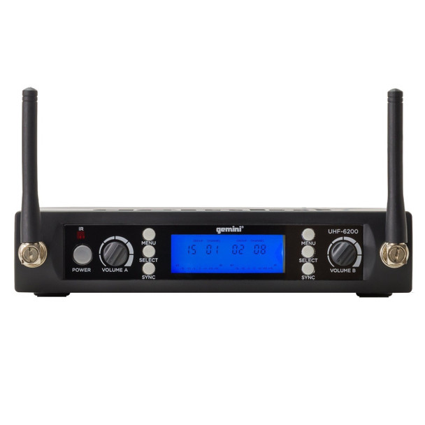 Gemini UHF-6200HL Dual Channel Wireless PLL System, Includes UHF Receiver, 2x Beltpack Transmitter and 2x Headset Lavalier Microphone