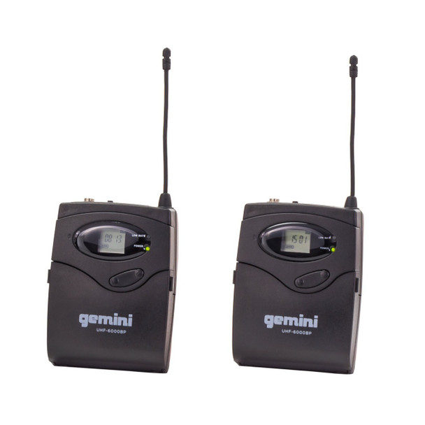 Gemini UHF-6200HL Dual Channel Wireless PLL System, Includes UHF Receiver, 2x Beltpack Transmitter and 2x Headset Lavalier Microphone