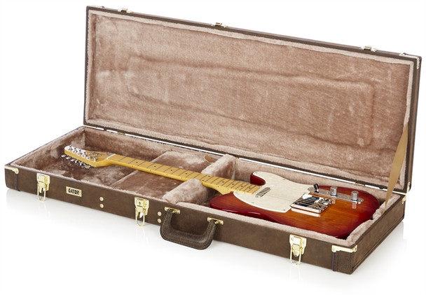 Gator Cases GW-ELECT-VIN Electric Guitar Deluxe Wood Case, Vintage Brown