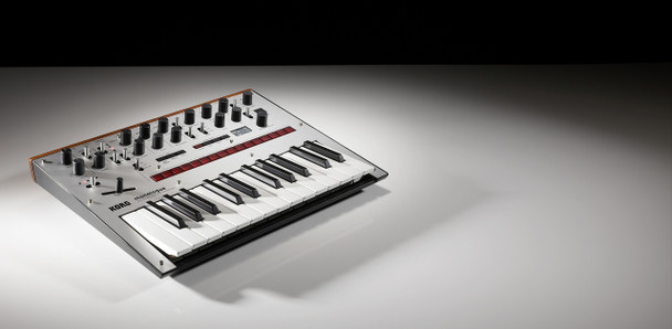 KORG Monophonic Analog Synthesizer with Presets -Silver Side View.