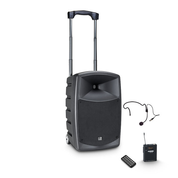 LD Systems LDS-RBUD10HSB5 "ROADBUDDY" Battery Powered Portable Bluetooth 10" Speaker w/Mixer and Wireless Bodypack and Headset,  584 - 607 MHz  , 480W Peak Power,  8 hour operation