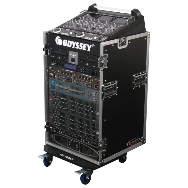 ODYSSEY 10U Top Slanted 16U Vertical Pro Combo Rack with Wheels