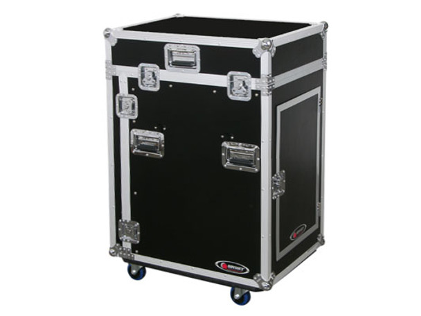 ODYSSEY FZ1316WDLX COMBO RACK: 13U SLANT, 16U VERTICAL W/WHLS & SIDE TABLE