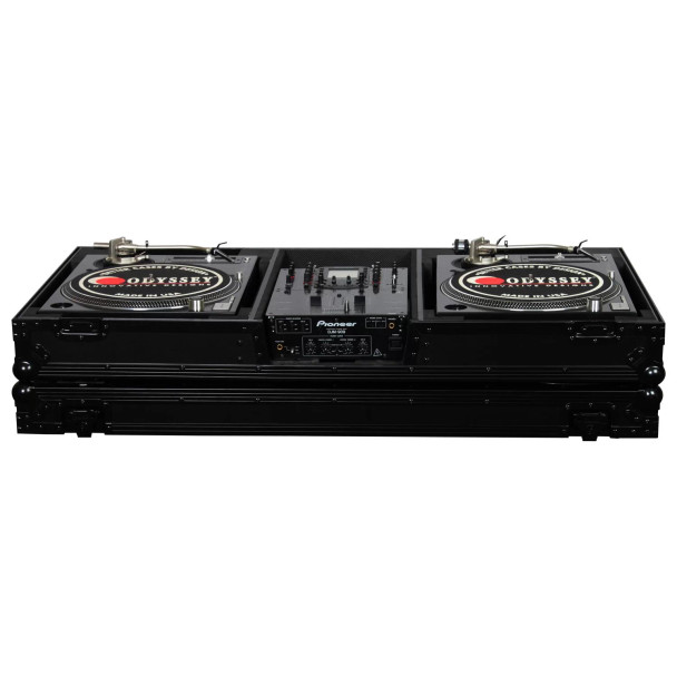 ODYSSEY Black 10″ Format DJ Mixer and Two Battle Position Turntables Flight Coffin Case
