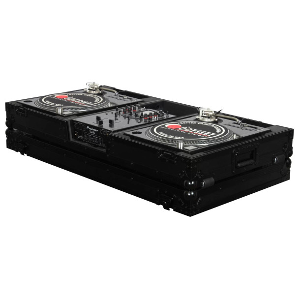 ODYSSEY Black 10″ Format DJ Mixer and Two Battle Position Turntables Flight Coffin Case