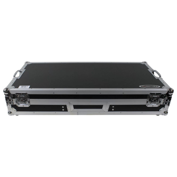 ODYSSEY Low Profile 10″ Format DJ Mixer and Two Battle Position Turntables Flight Coffin Case with Wheels and Glide Platform