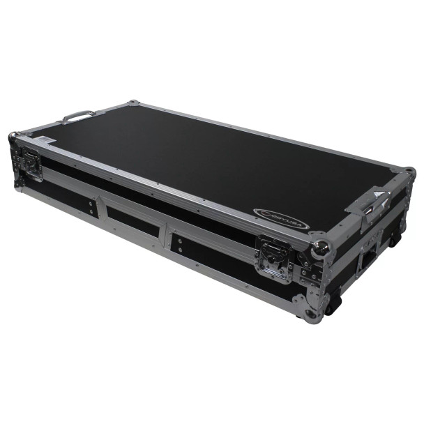 ODYSSEY Low Profile 10″ Format DJ Mixer and Two Battle Position Turntables Flight Coffin Case with Wheels and Glide Platform