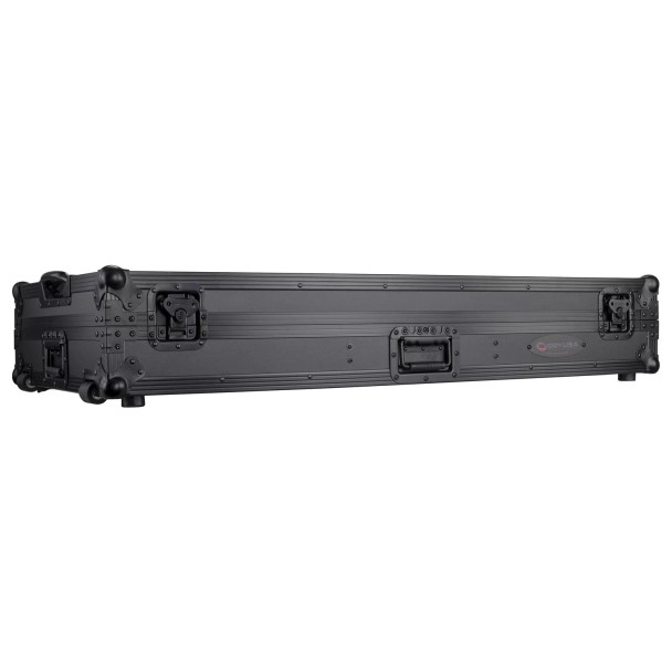 ODYSSEY Black Low Profile 12″ Format DJ Mixer and Two Battle Position Turntables Flight Coffin Case with Wheels and Glide Platform