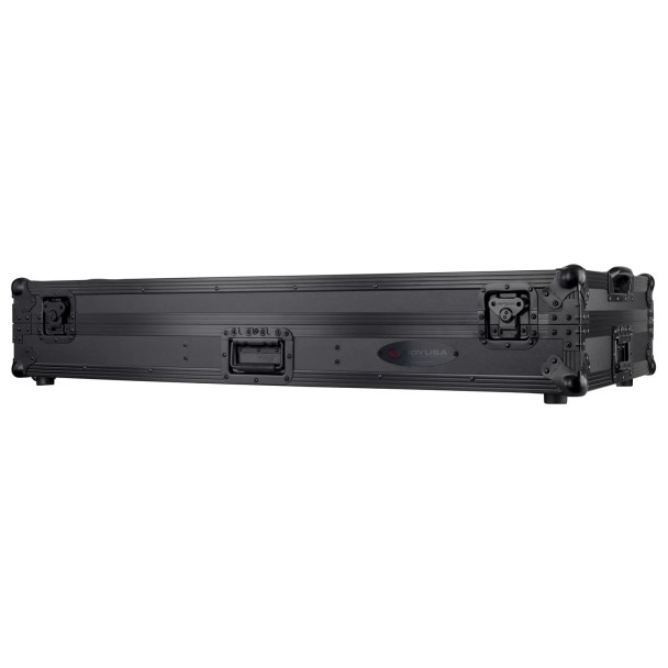ODYSSEY Black Low Profile 12″ Format DJ Mixer and Two Battle Position Turntables Flight Coffin Case with Wheels and Glide Platform