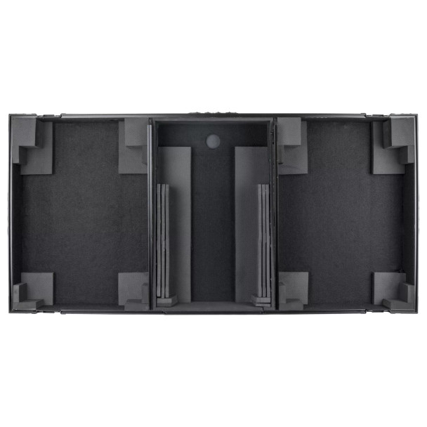 ODYSSEY Black Low Profile 12″ Format DJ Mixer and Two Battle Position Turntables Flight Coffin Case with Wheels and Glide Platform