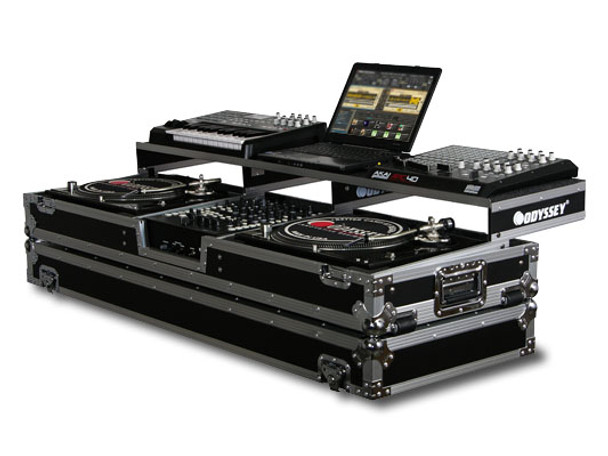 ODYSSEY FZGSPDJ12W REMIXER™ GLIDE STYLE™ SERIES DJ COFFIN W/WHEELS FOR A 12" FORMAT DJ MIXER AND 2 TURNTABLES IN STANDARD POSITION