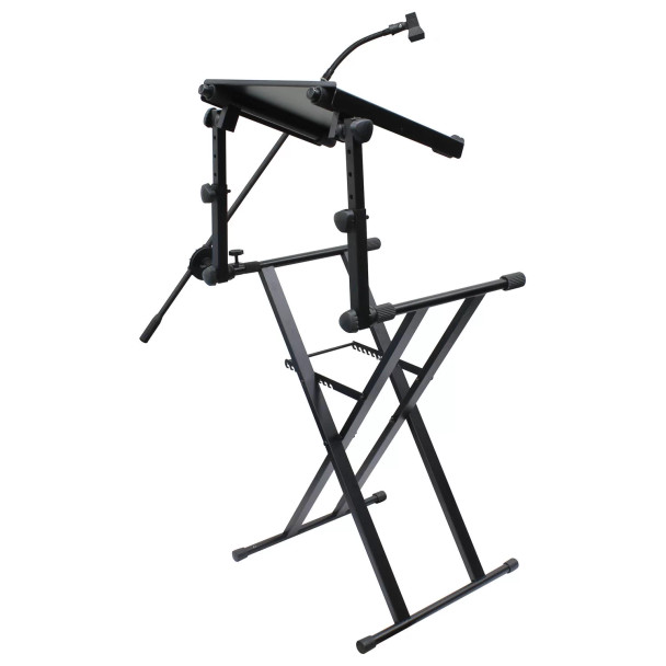 ODYSSEY Black Two Tier X-Stand with Mic Boom and Top Shelf