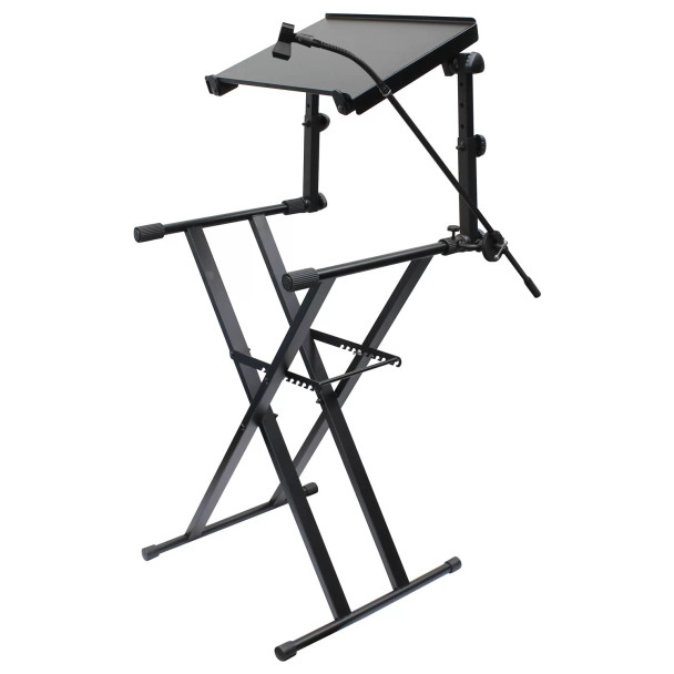ODYSSEY Black Two Tier X-Stand with Mic Boom and Top Shelf