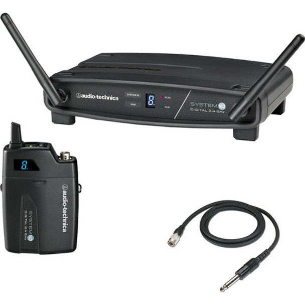 Audio-Technica ATW-1101/G - System 10 Digital Wireless System includes: ATW-R1100 receiver and ATW-T1001 UniPak transmitter with AT-GcW guitar/instrument input cable, 2.4 GHz