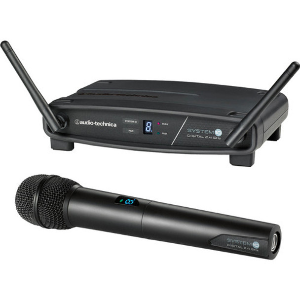 Audio-Technica ATW-1102 - System 10 Digital Wireless System includes: ATW-R1100 receiver and ATW-T1002 handheld dynamic unidirectional microphone/transmitter, 2.4 GHz