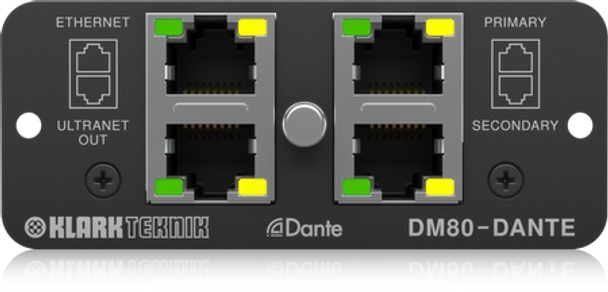 Klark Teknik DM80-DANTE - Dante Expansion Module with 16 x 32 Channels, Additional ULTRANET Audio Networking and Ethernet Connectivity