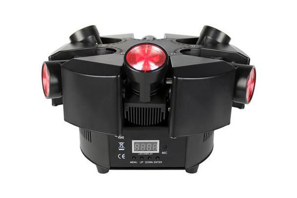 Blizzard Lighting Shoqwave X6 - Mini moving beam effect with 6x heads with 120° tilt, and rotate infinitely (or 360°) on the base. Each head is fitted with a 5.7° 10W RGBW LED with individual R/G/B/W color effects (no color mixing) for sharp split co